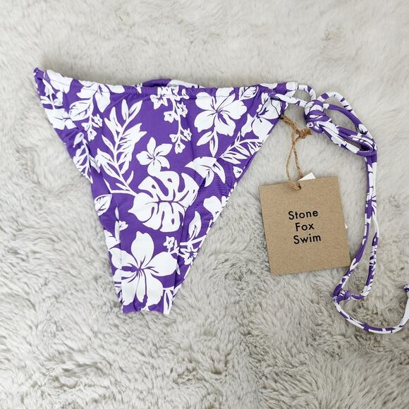 NEW Stone Fox Swim River String Bikini Bottom in Kauai Purple Floral Print - Picture 1 of 8